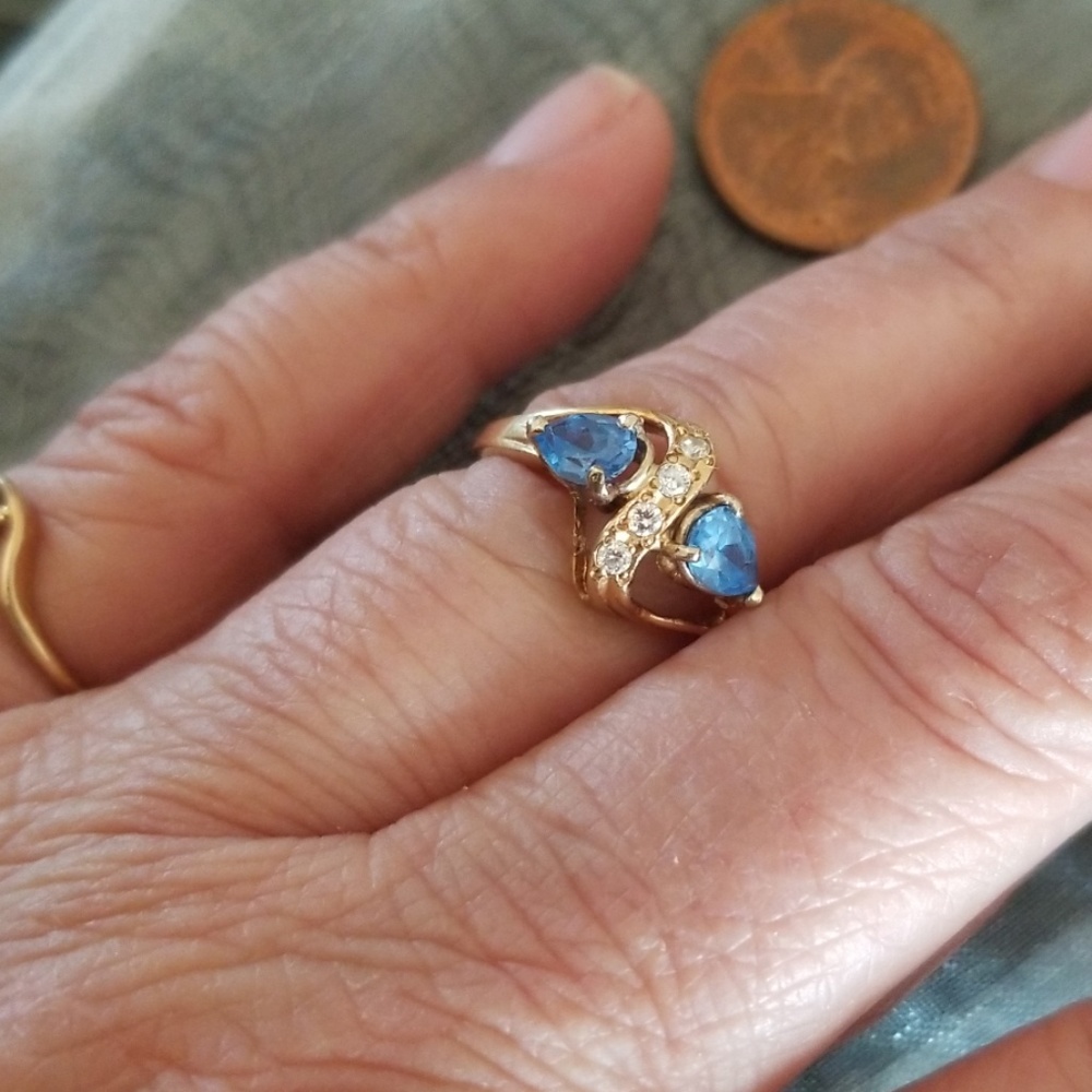 14K Aqua Marine  & diamond ring  6 1/2